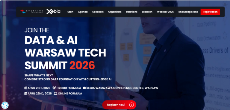 Data & AI Warsaw Tech Summit 2026 – największa polska konferencja AI i danych, 21–22 kwietnia, Legia Warszawa. Hybrid + online. Prelegenci m.in. twórca Bielik AI, fokus na AI-native systems i AI Act. Bilety już dostępne!