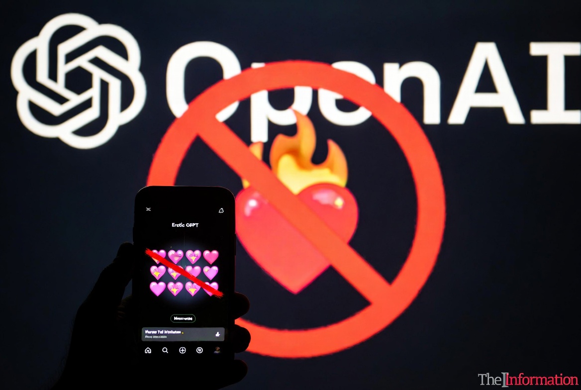 OpenAI zamyka tryb dla dorosłych w ChatGPT 2026 – hero image, czerwony znak zakazu nałożony na symbol erotycznego trybu, logo OpenAI i ChatGPT w tle, ilustracja decyzji o wstrzymaniu NSFW w ChatGPT