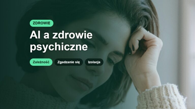 Zamyślona kobieta z telefonem – AI a zdrowie psychiczne