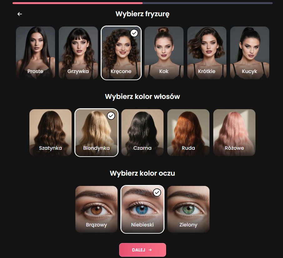 Kreator Candy.ai: wybór fryzury, koloru włosów i oczu