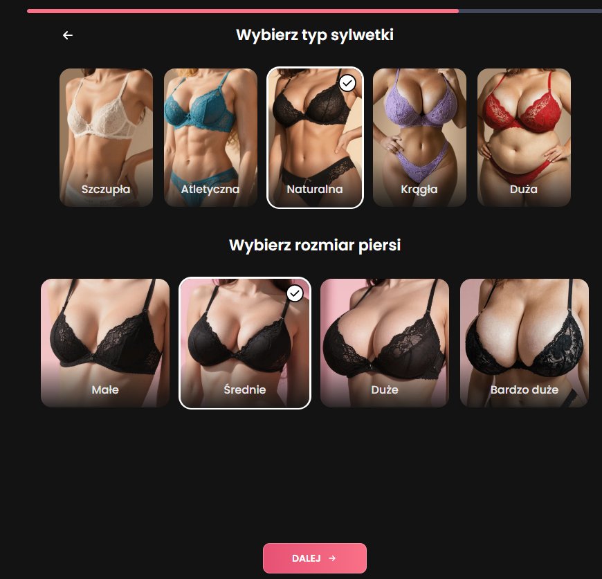 Kreator Candy.ai: wybór typu sylwetki i rozmiaru piersi