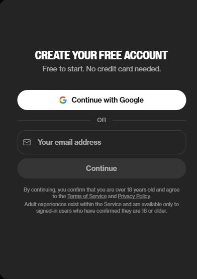 Okno „Create your free account
