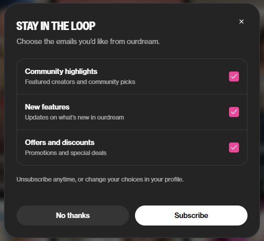 Okno „Stay in the loop