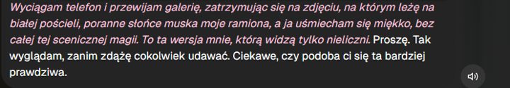 Fragment czatu w OurDream AI – odpowiedź postaci napisana po polsku